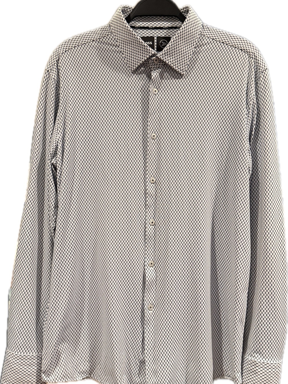 BOSS Men's White, Black & Blue Patterned Button-Up Shirt